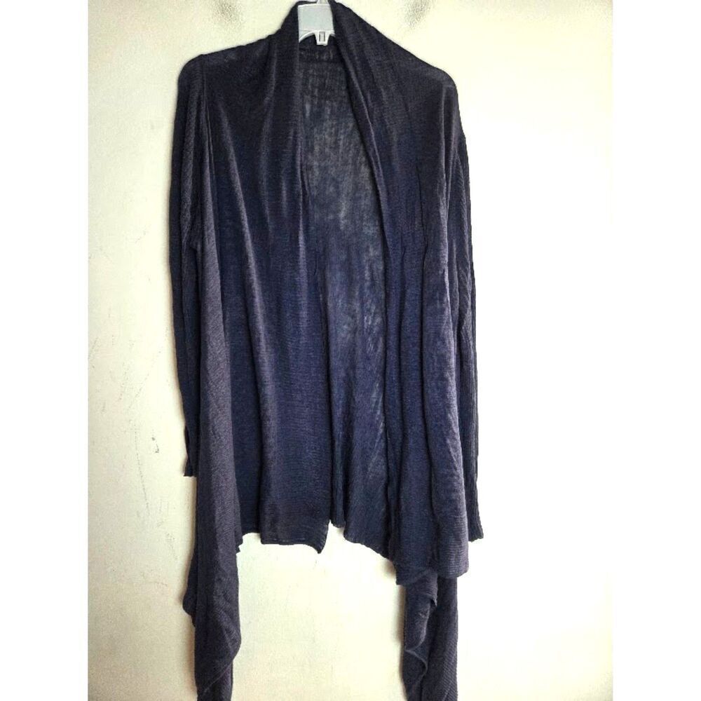 Talbots Women Grey Blue Linen Blend Tunic Open Waterfall Cardigan Sweater 2XPet